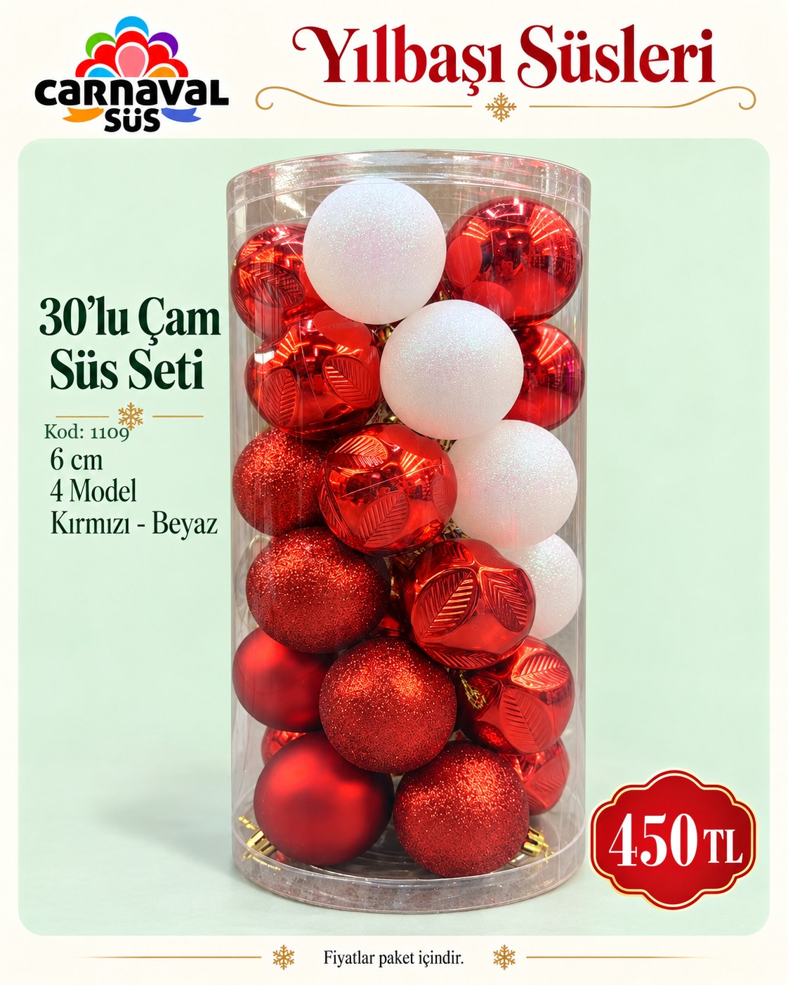 CİCİ 30 LU 6cm 4 MODEL KIRMIZI BEYAZ ASETAT KUTU | Kod: 1109 | 450 TL