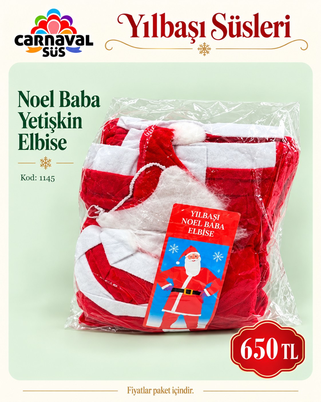 NOEL BABA YETİŞKİN ELBİSE | Kod: 1145 | 650 TL