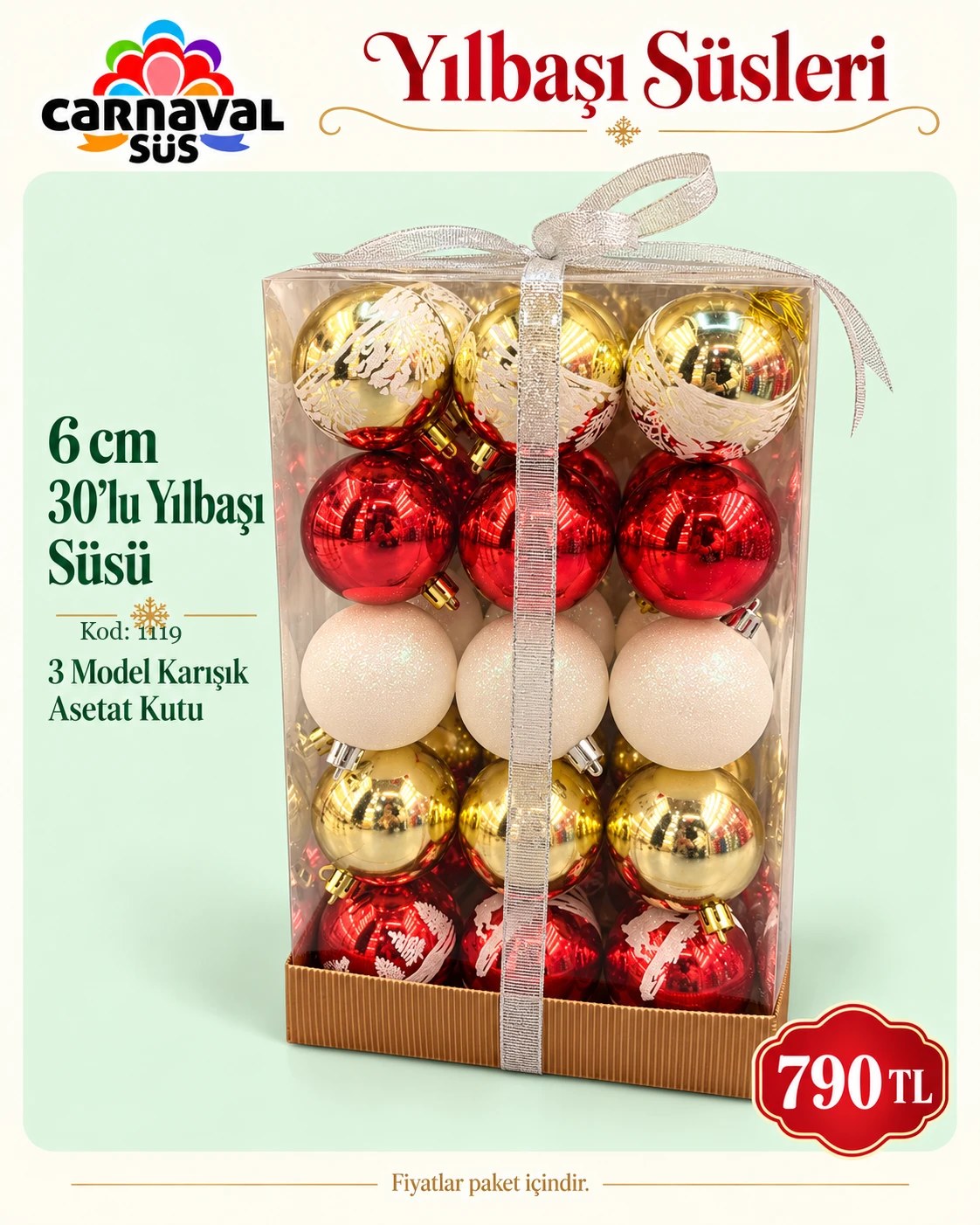 CİCİ 30 LU 6CM 3 MODEL KARIŞIK ASETAT KUTU | Kod: 1119 | 790 TL